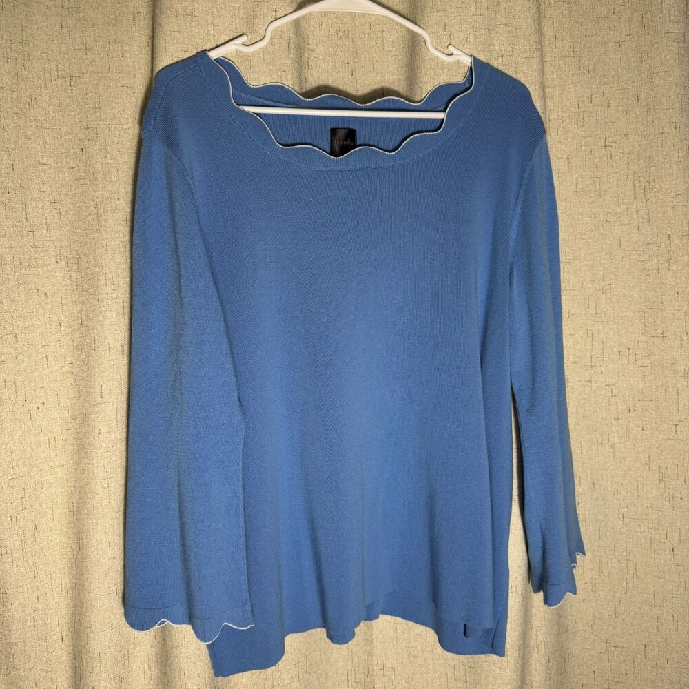 Rafaella Blue Scalloped Neck Knit Top XL 3/4 Sleeve Viscose Blend - Picture 6 of 7